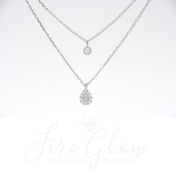 Rhodium Dipped Two Tiered Layered Charm Necklace - Picture 15 of 16